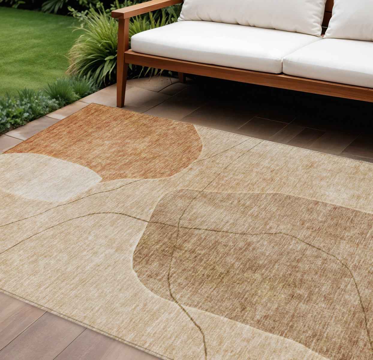 8' X 10' Orange Copper And Terra Cotta Abstract Washable Indoor Outdoor Area Rug