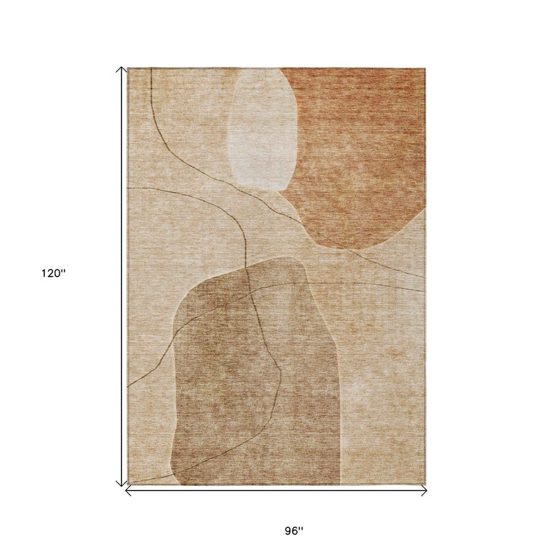 8' X 10' Orange Copper And Terra Cotta Abstract Washable Indoor Outdoor Area Rug