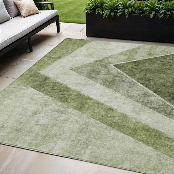 5' X 8' Olive Green And Artichoke Green Geometric Washable Indoor Outdoor Area Rug