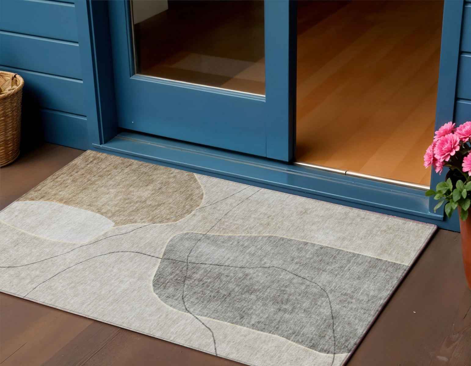 3' X 5' Beige Brown And Taupe Abstract Washable Indoor Outdoor Area Rug