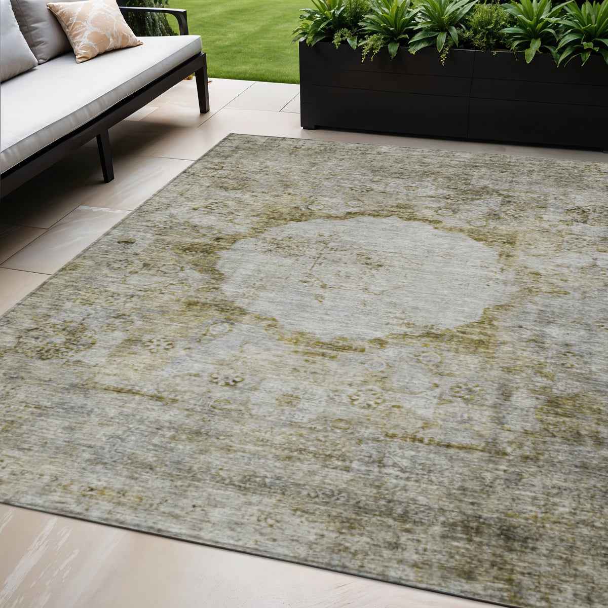 5' X 8' Taupe Brown And Gray Oriental Washable Indoor Outdoor Area Rug