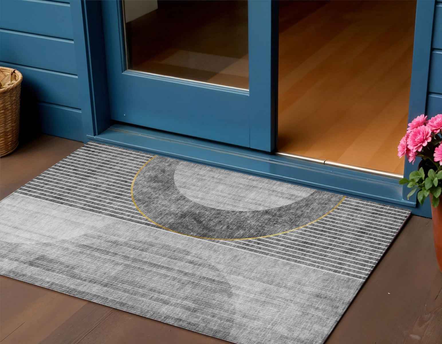 3' X 5' Charcoal Gray And Silver Geometric Washable Indoor Outdoor Area Rug