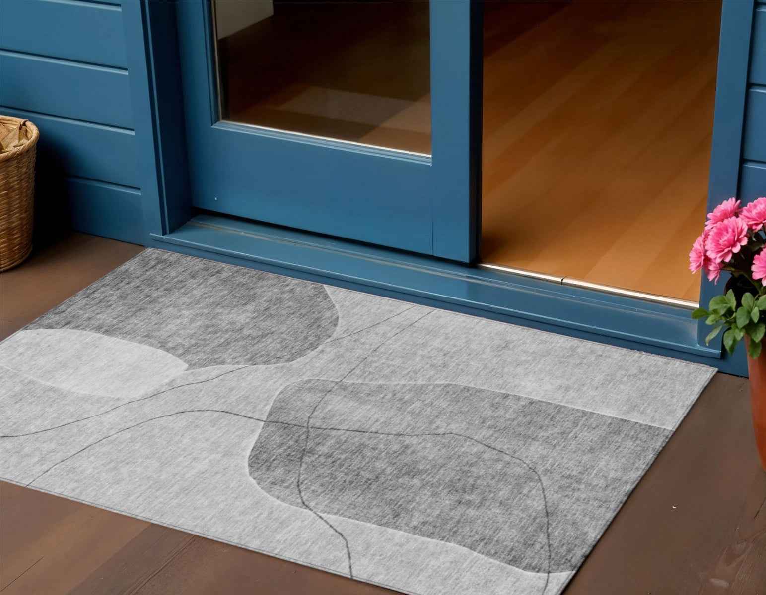 3' X 5' Gray Charcoal And Silver Abstract Washable Indoor Outdoor Area Rug