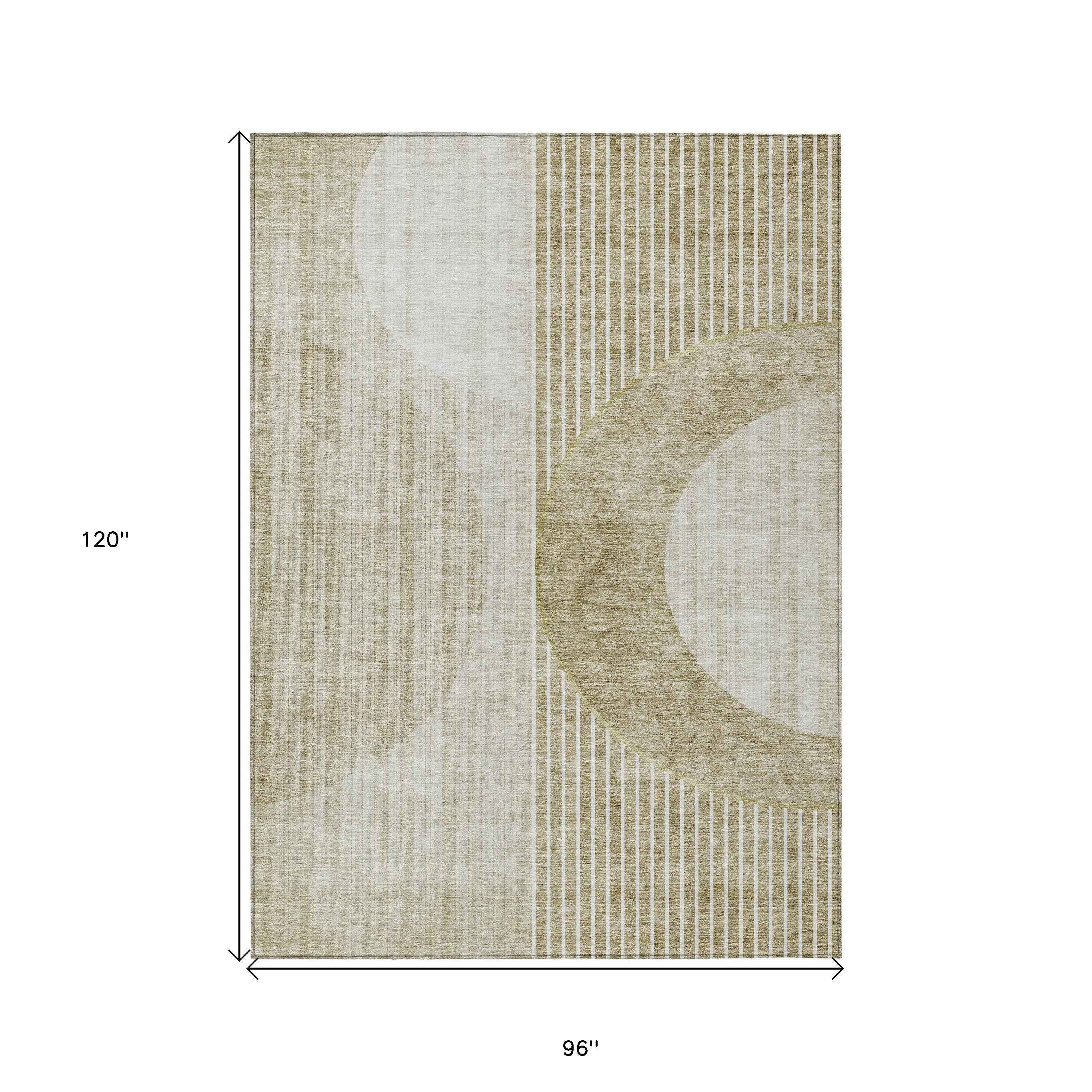 8' X 10' Taupe Beige And Tan Geometric Washable Indoor Outdoor Area Rug