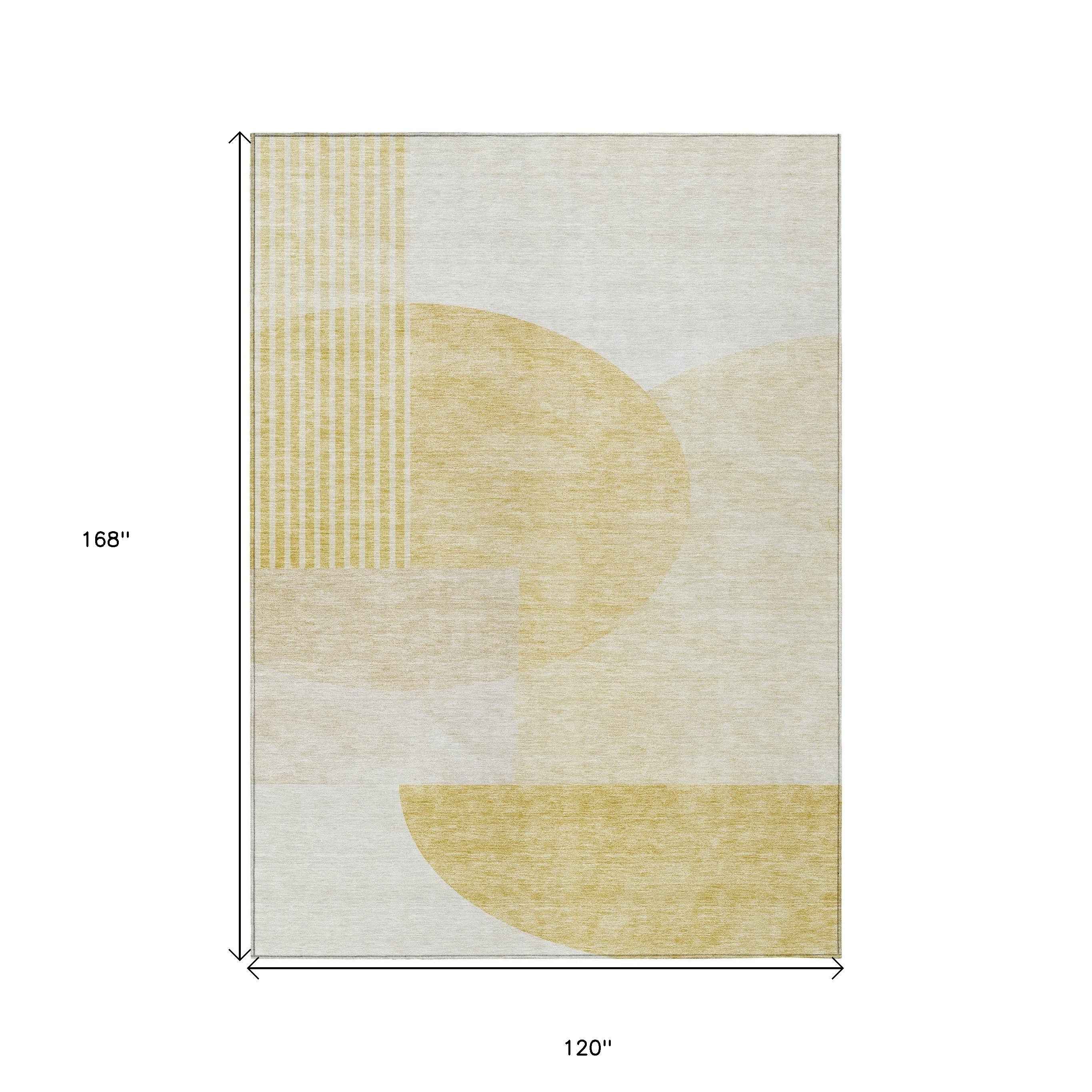 10' X 14' Gold Wheat And Ivory Geometric Washable Indoor Outdoor Area Rug
