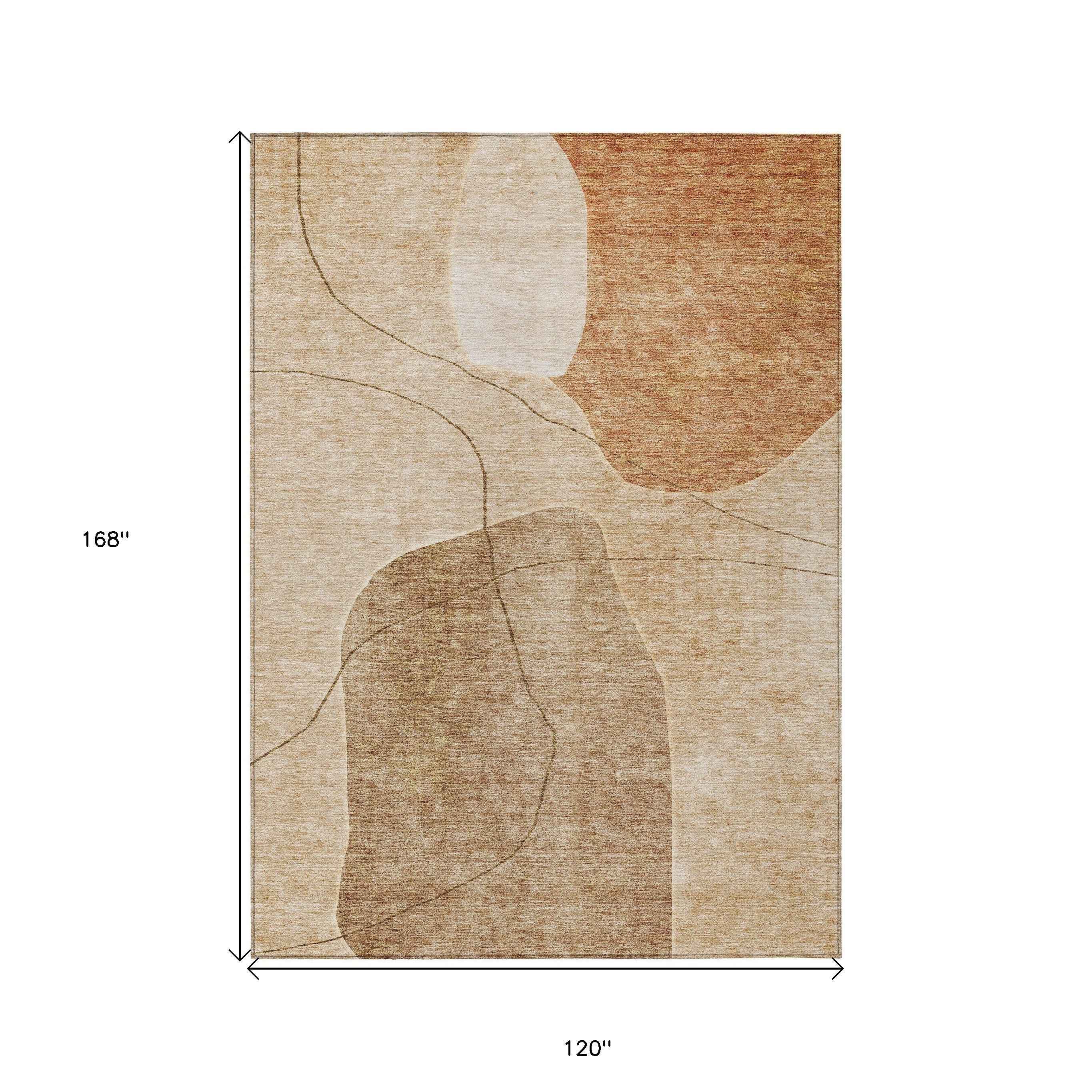 10' X 14' Orange Copper And Terra Cotta Abstract Washable Indoor Outdoor Area Rug