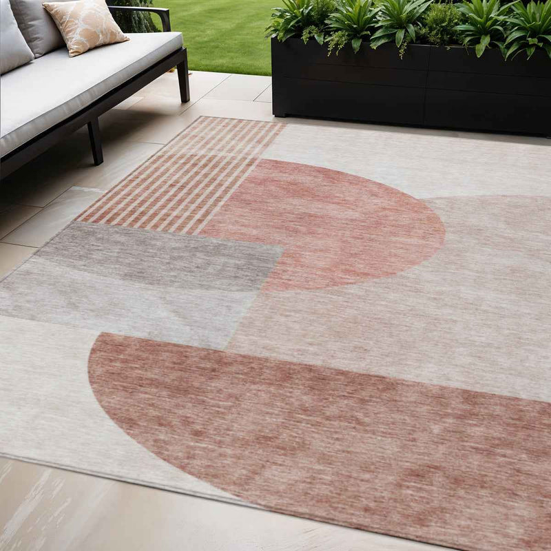 5' X 8' Copper Red And Gray Geometric Washable Indoor Outdoor Area Rug