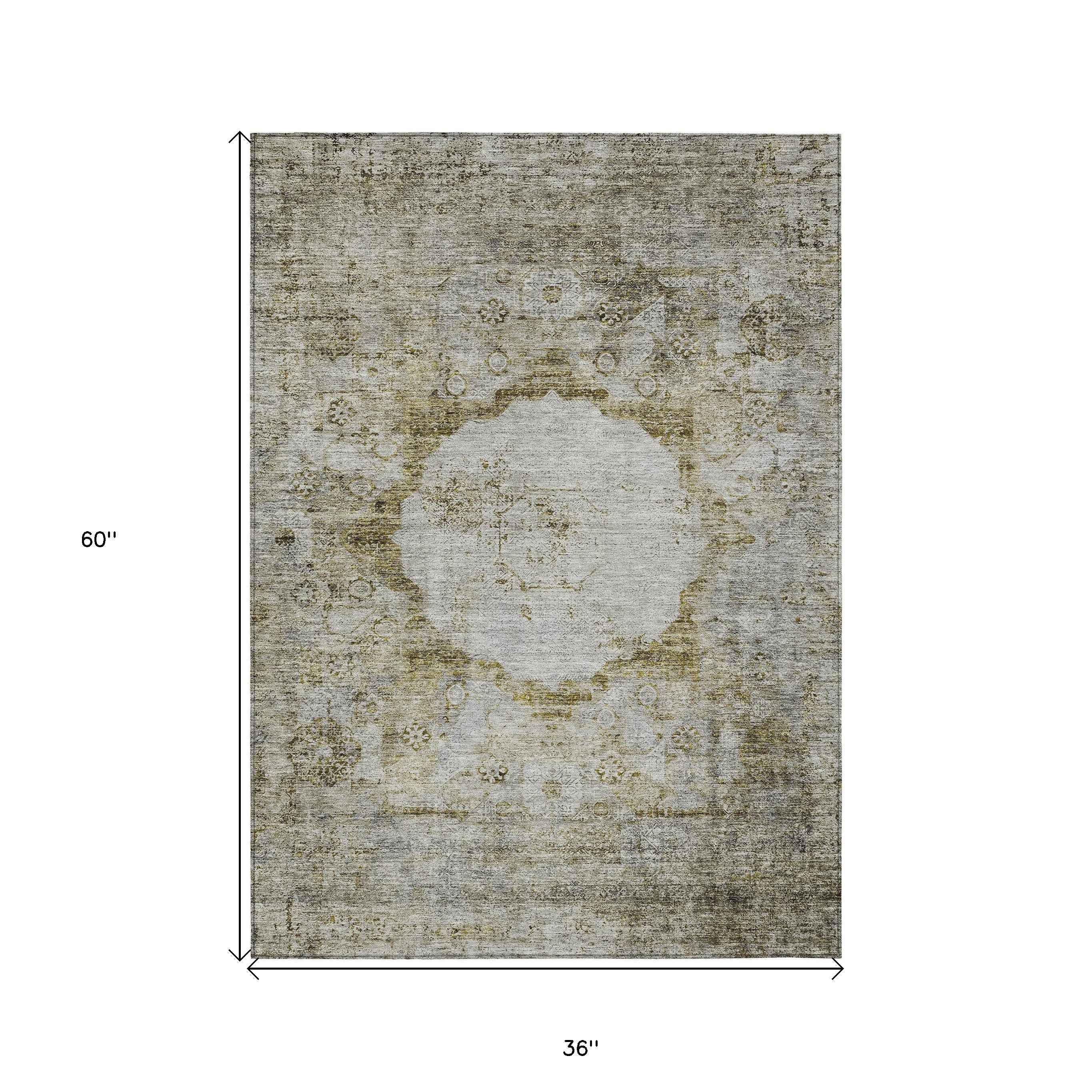 3' X 5' Taupe Brown And Gray Oriental Washable Indoor Outdoor Area Rug