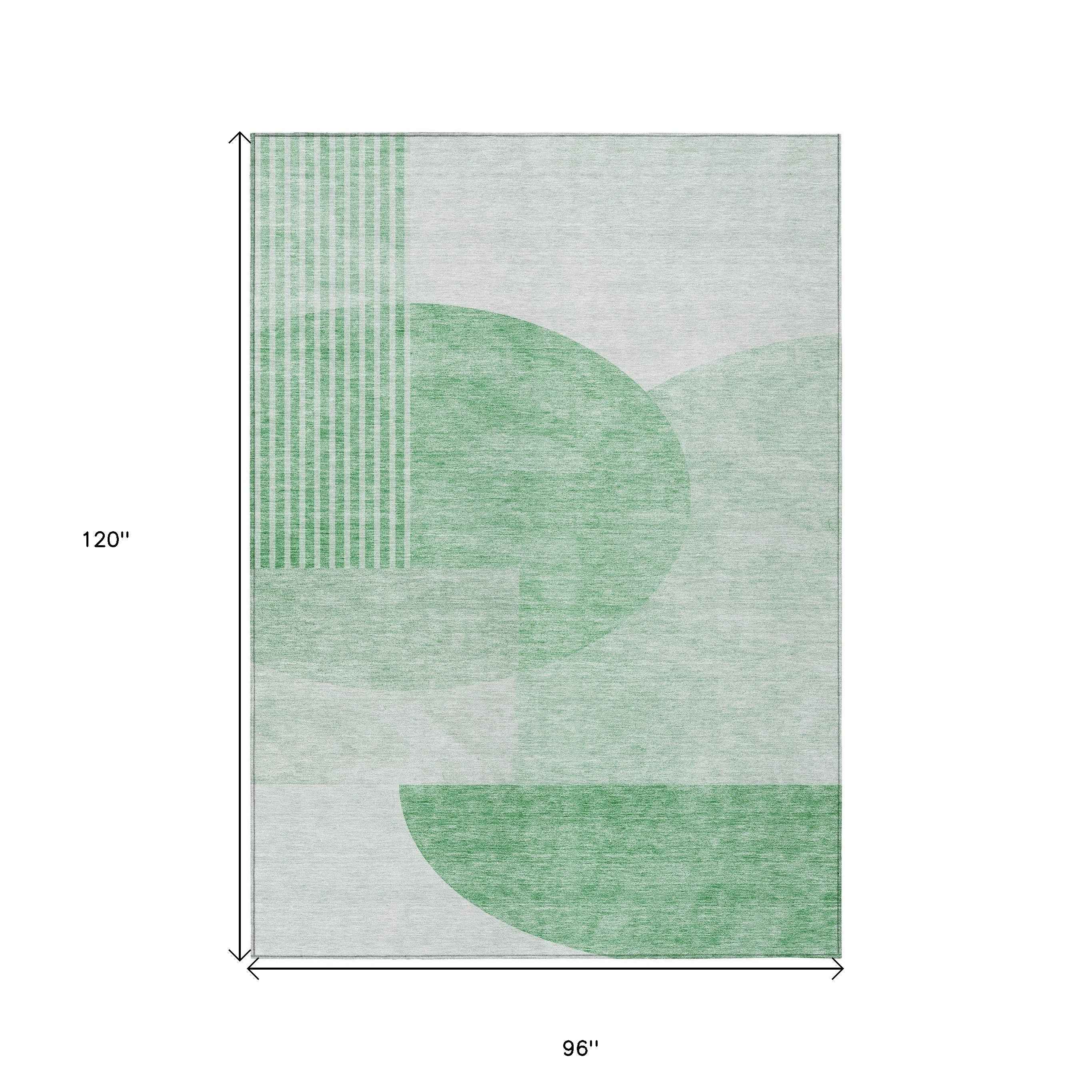 8' X 10' Green And Mint Green Geometric Washable Indoor Outdoor Area Rug