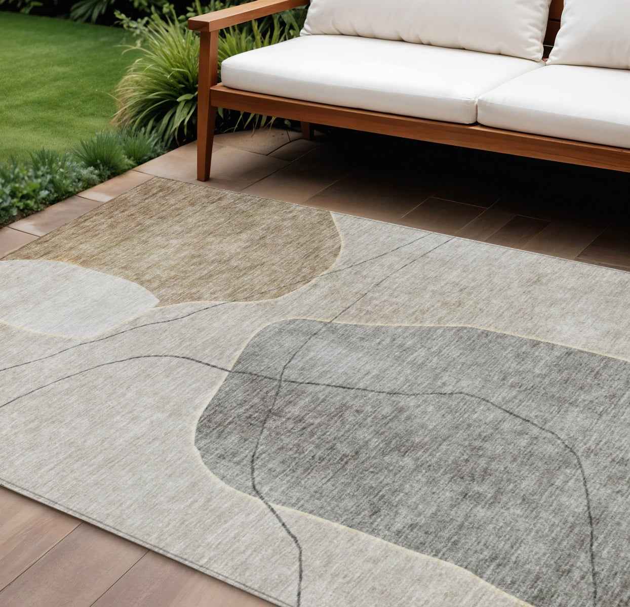 8' X 10' Beige Brown And Taupe Abstract Washable Indoor Outdoor Area Rug