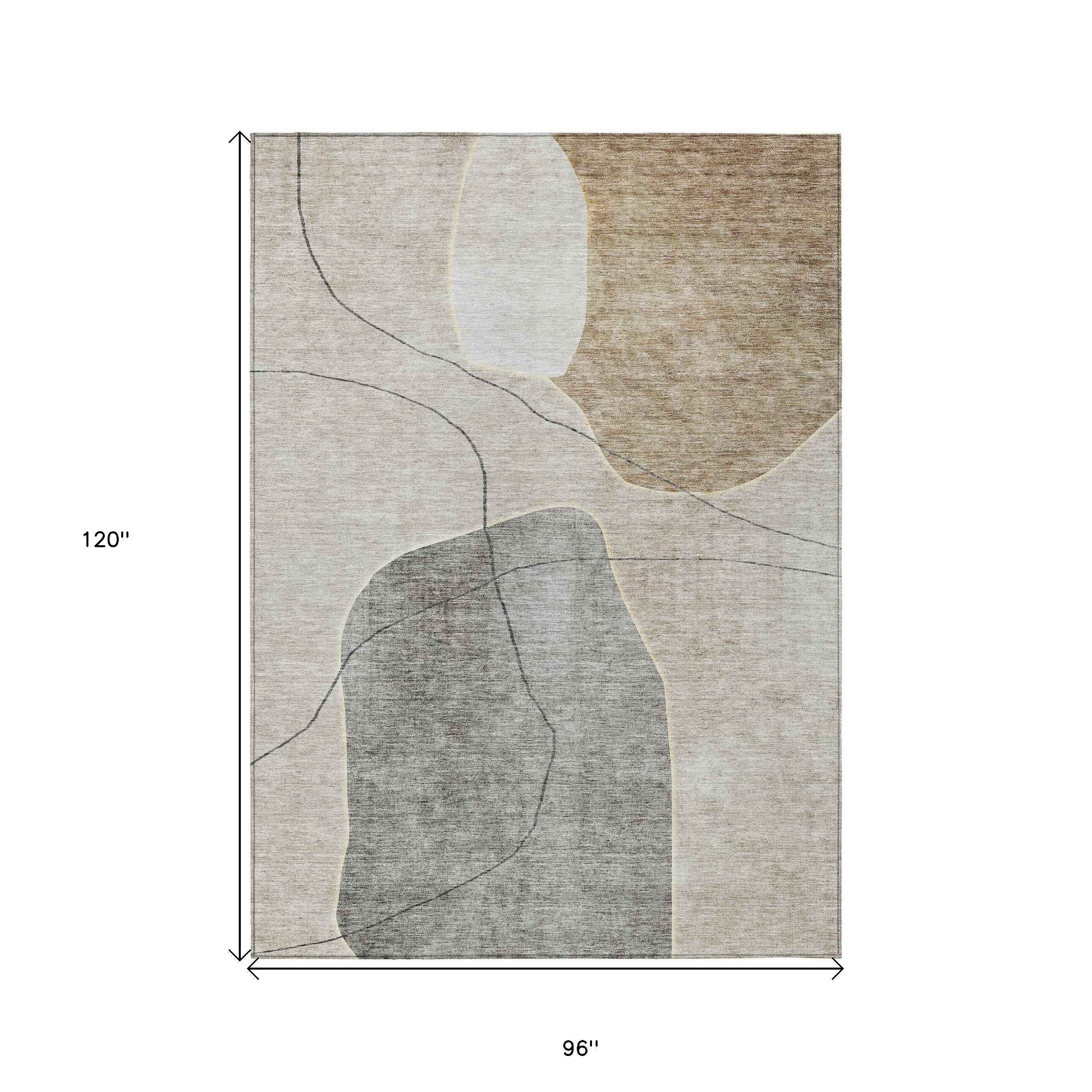 8' X 10' Beige Brown And Taupe Abstract Washable Indoor Outdoor Area Rug