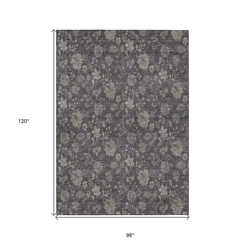 8' X 10' Taupe And Beige Floral Washable Indoor Outdoor Area Rug