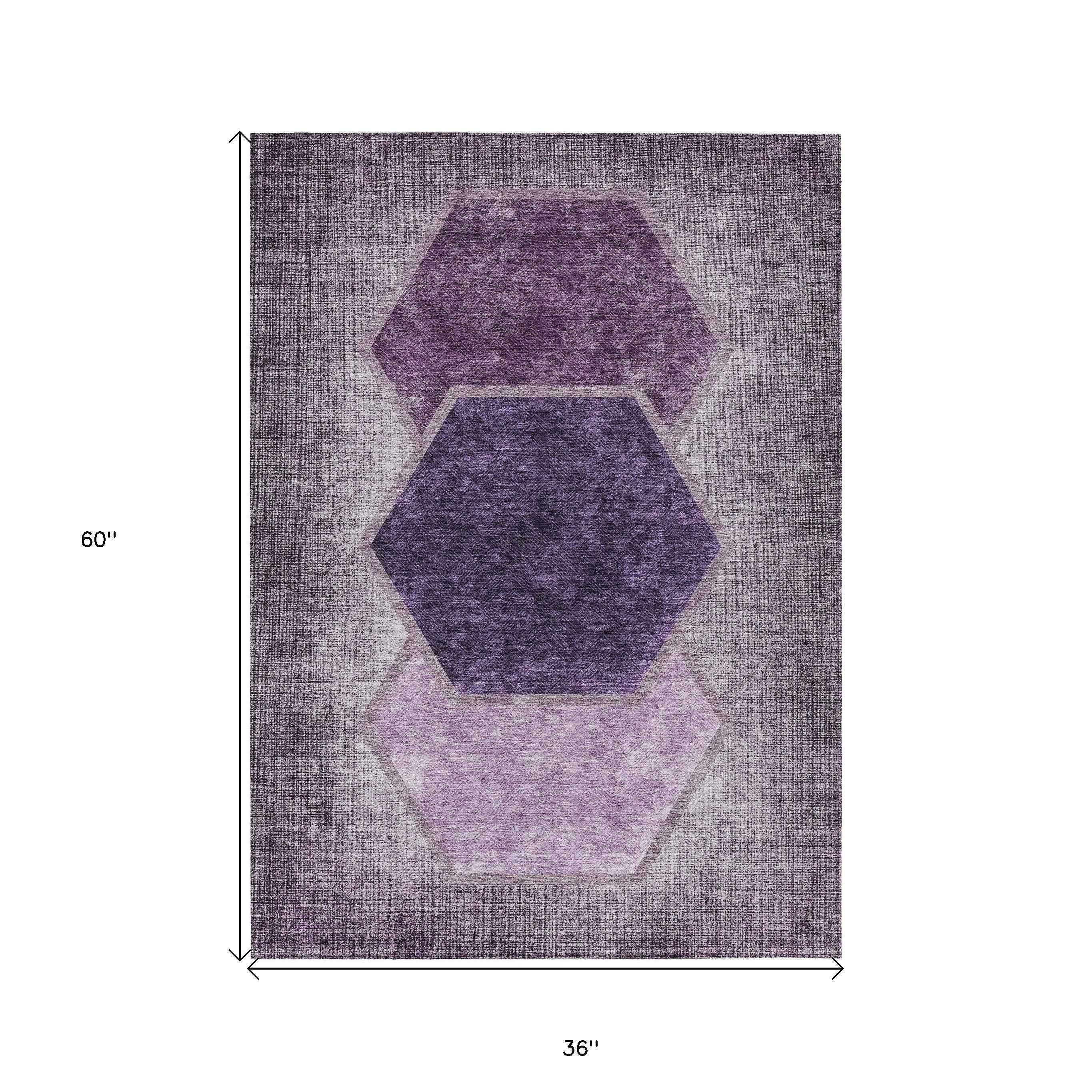 3' X 5' Eggplant Purple And Lavender Geometric Washable Indoor Outdoor Area Rug