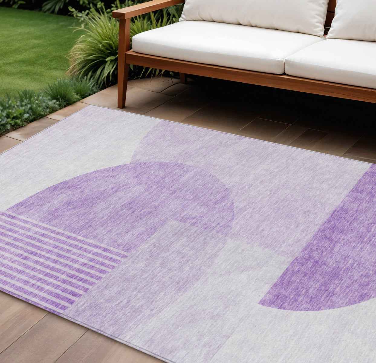 10' X 14' Purple And Lavender Geometric Washable Indoor Outdoor Area Rug
