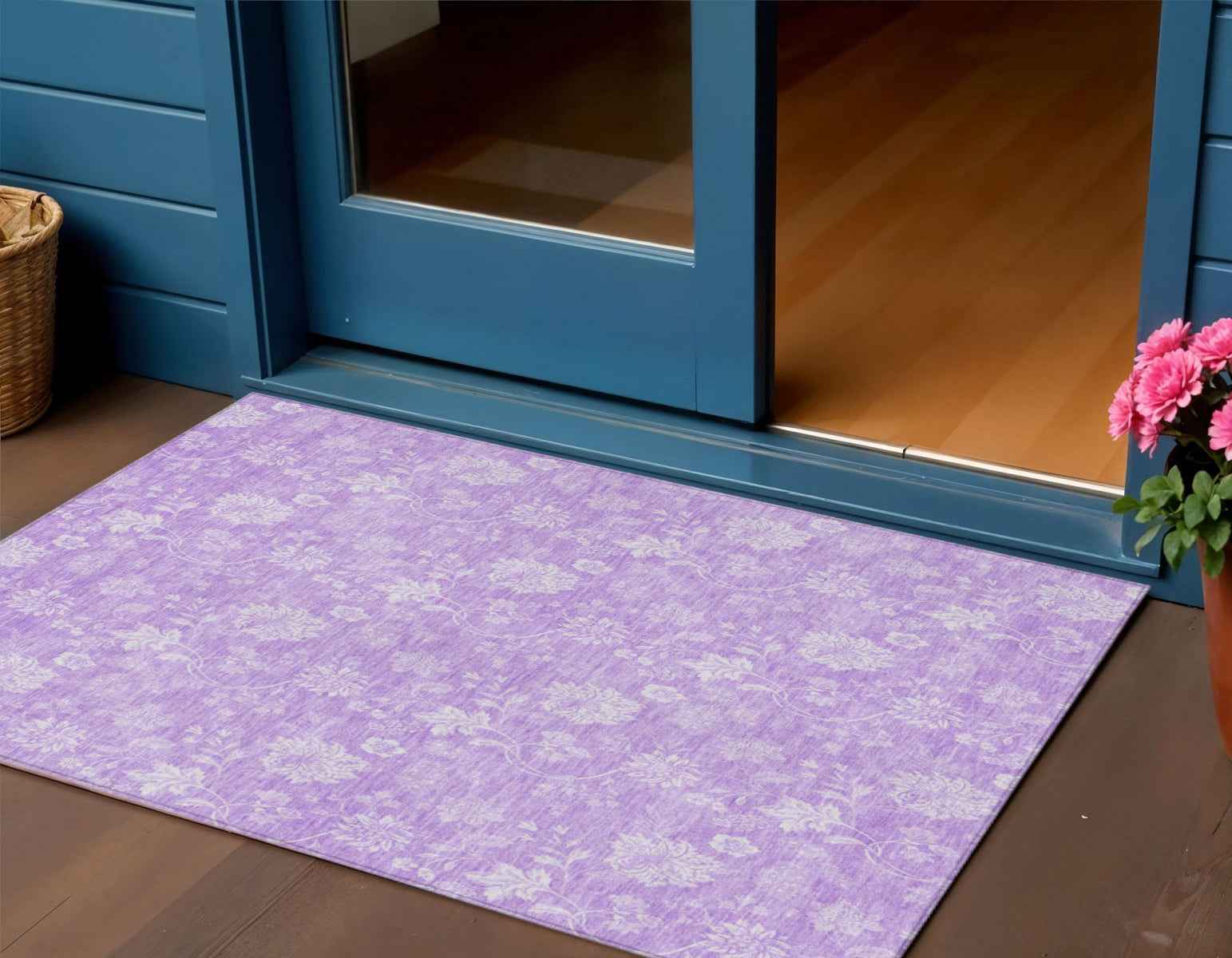 3' X 5' Lavender And Lilac Floral Washable Indoor Outdoor Area Rug