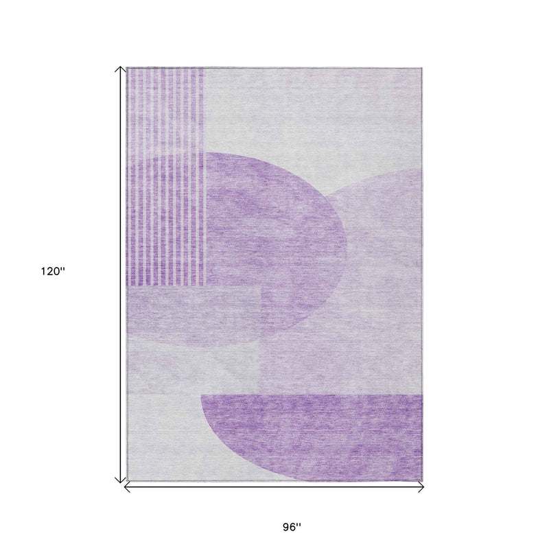 8' X 10' Purple And Lavender Geometric Washable Indoor Outdoor Area Rug