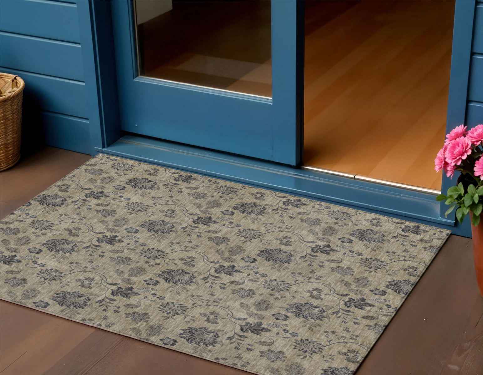 3' X 5' Brown Beige And Chocolate Floral Washable Indoor Outdoor Area Rug