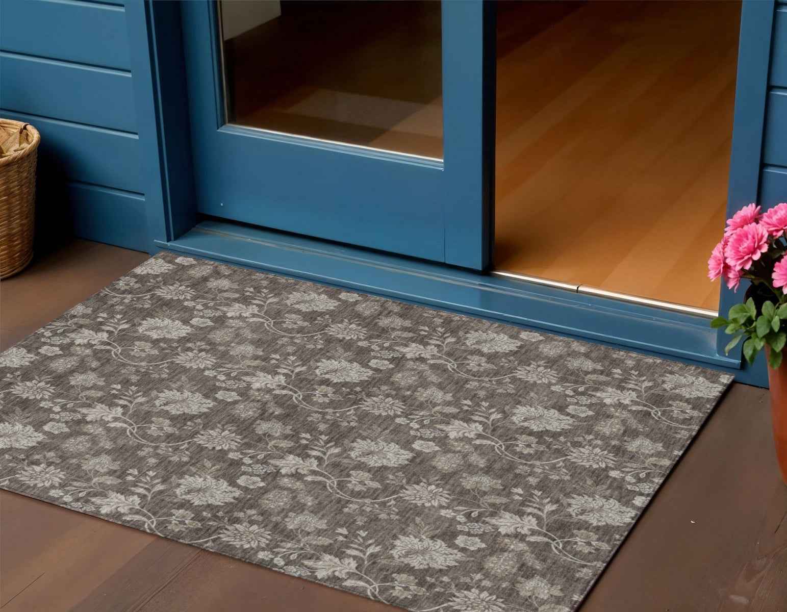 3' X 5' Chocolate Beige And Taupe Floral Washable Indoor Outdoor Area Rug