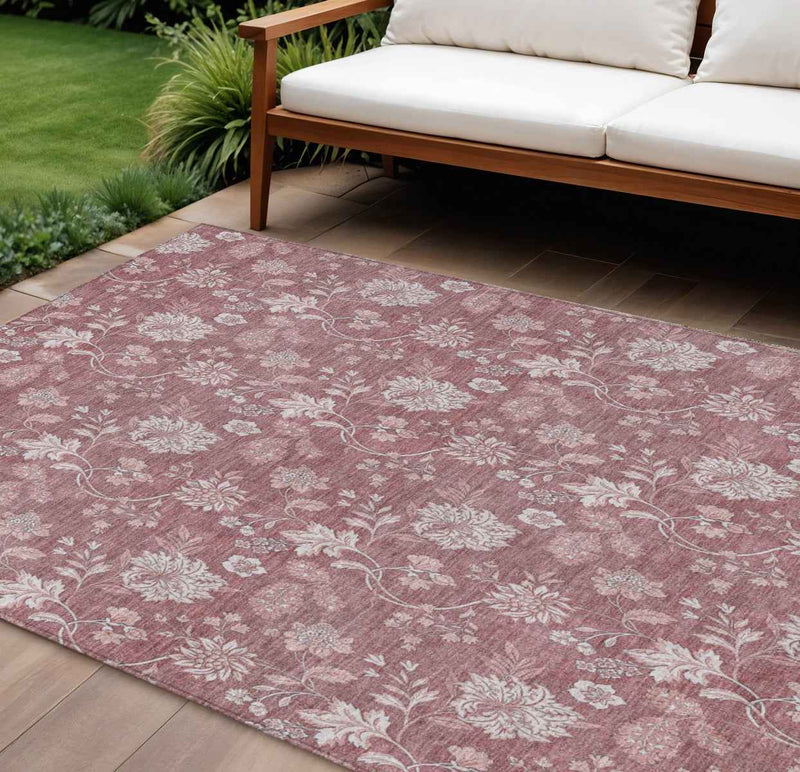 9' X 12' Blush Pink And Mauve Floral Washable Indoor Outdoor Area Rug