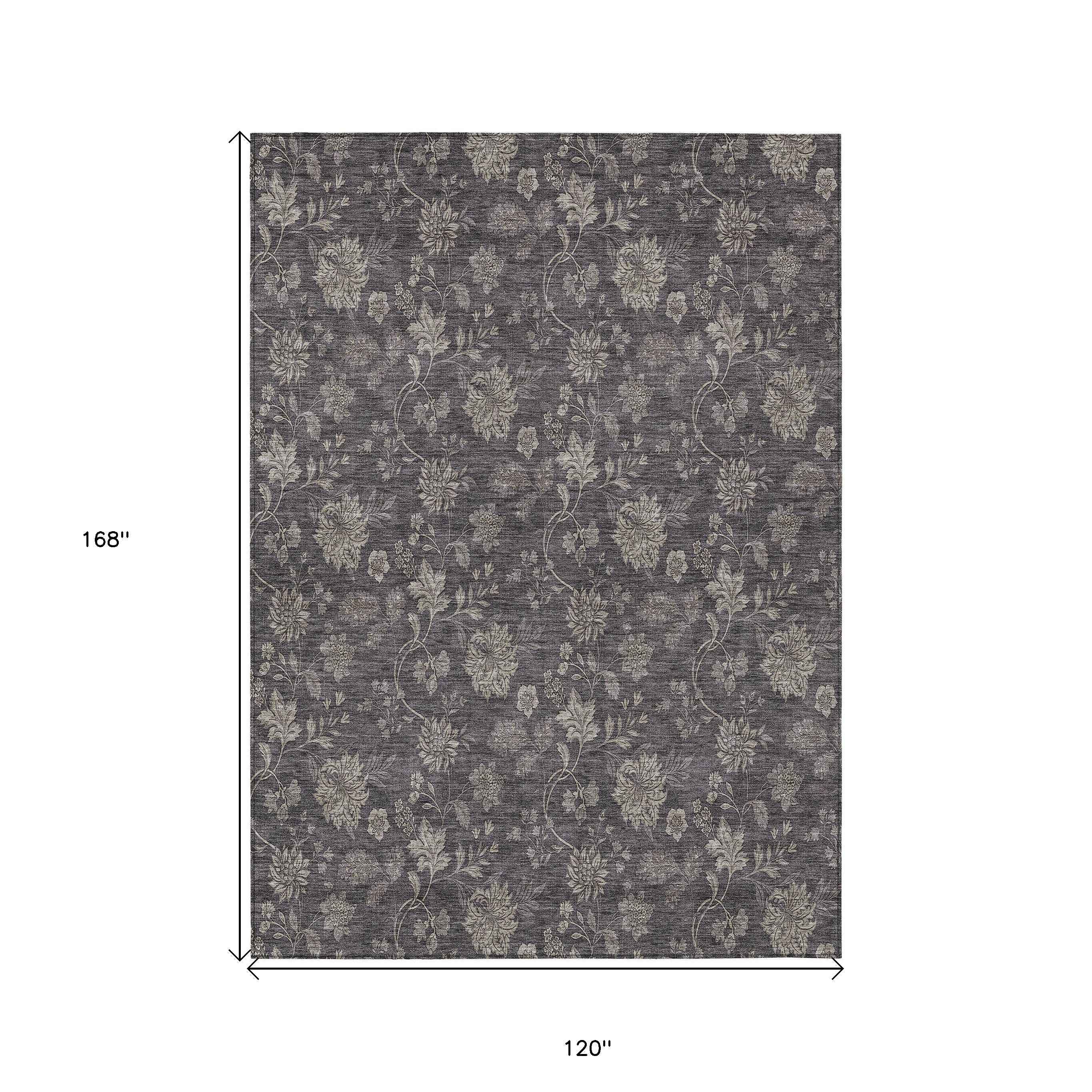10' X 14' Taupe And Beige Floral Washable Indoor Outdoor Area Rug