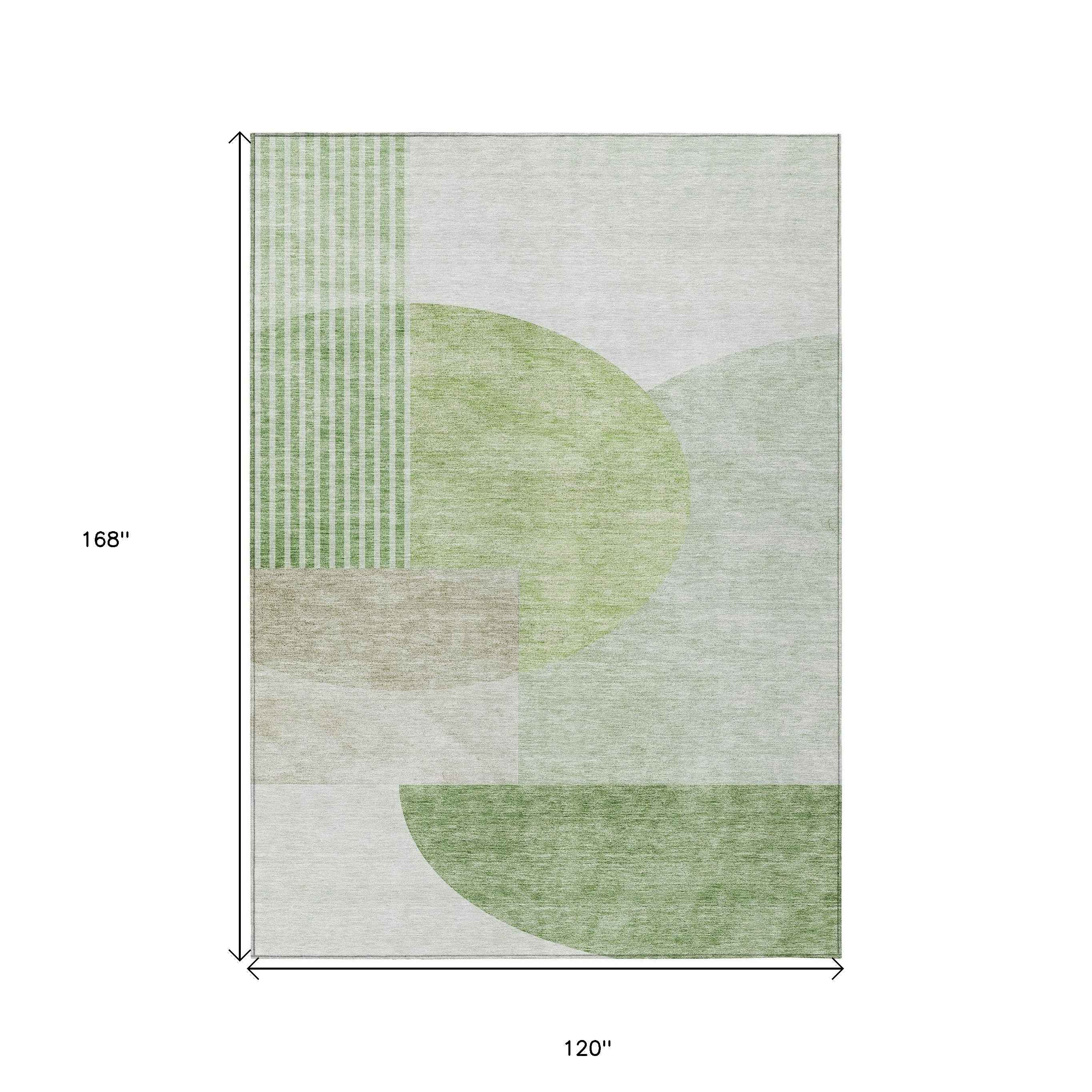 10' X 14' Olive Green And Artichoke Green Geometric Washable Indoor Outdoor Area Rug