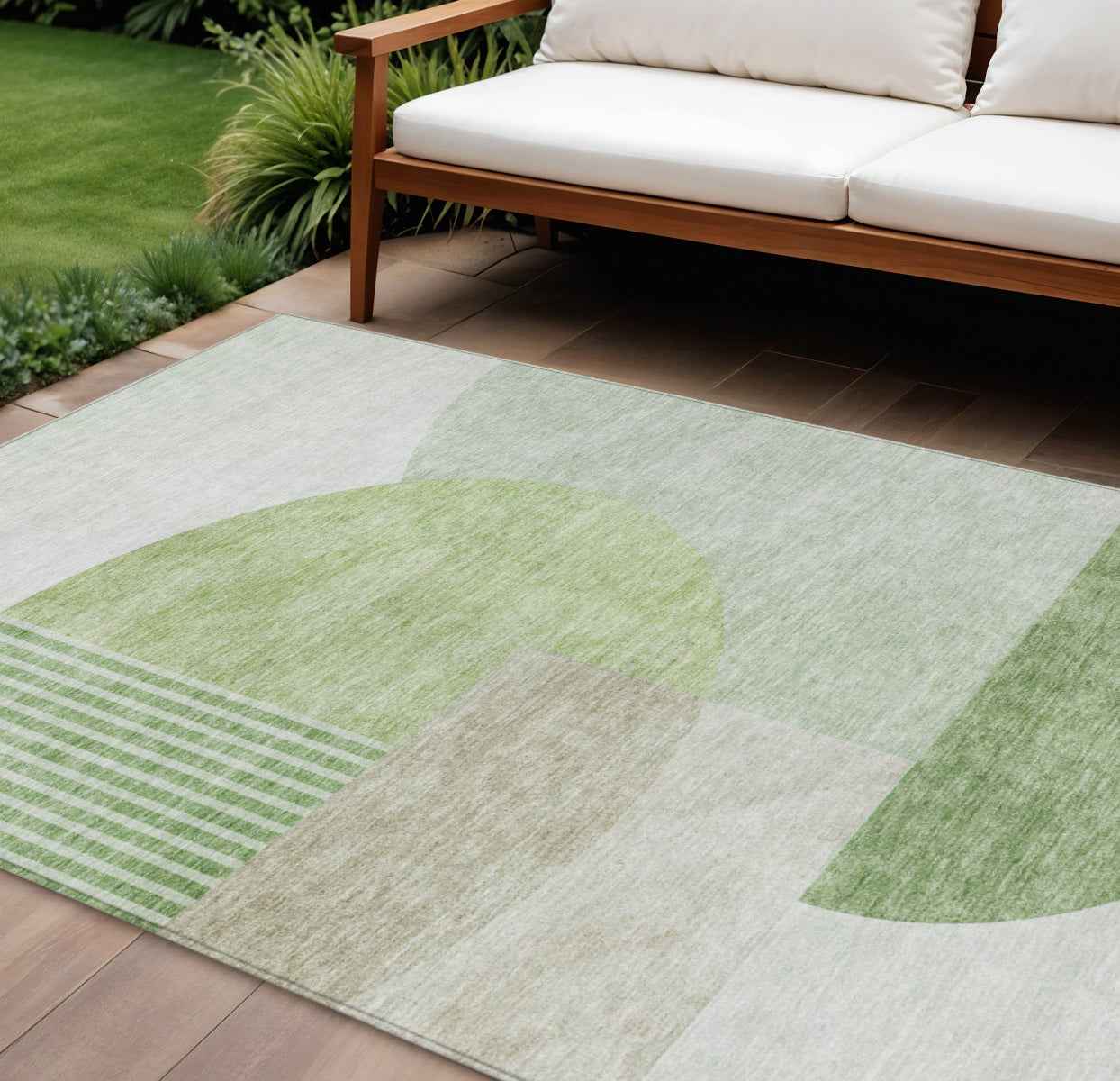 10' X 14' Olive Green And Artichoke Green Geometric Washable Indoor Outdoor Area Rug