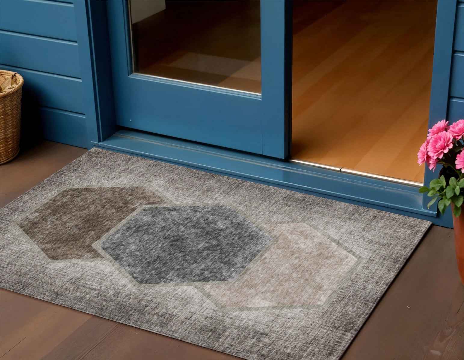 3' X 5' Chocolate And Taupe Geometric Washable Indoor Outdoor Area Rug