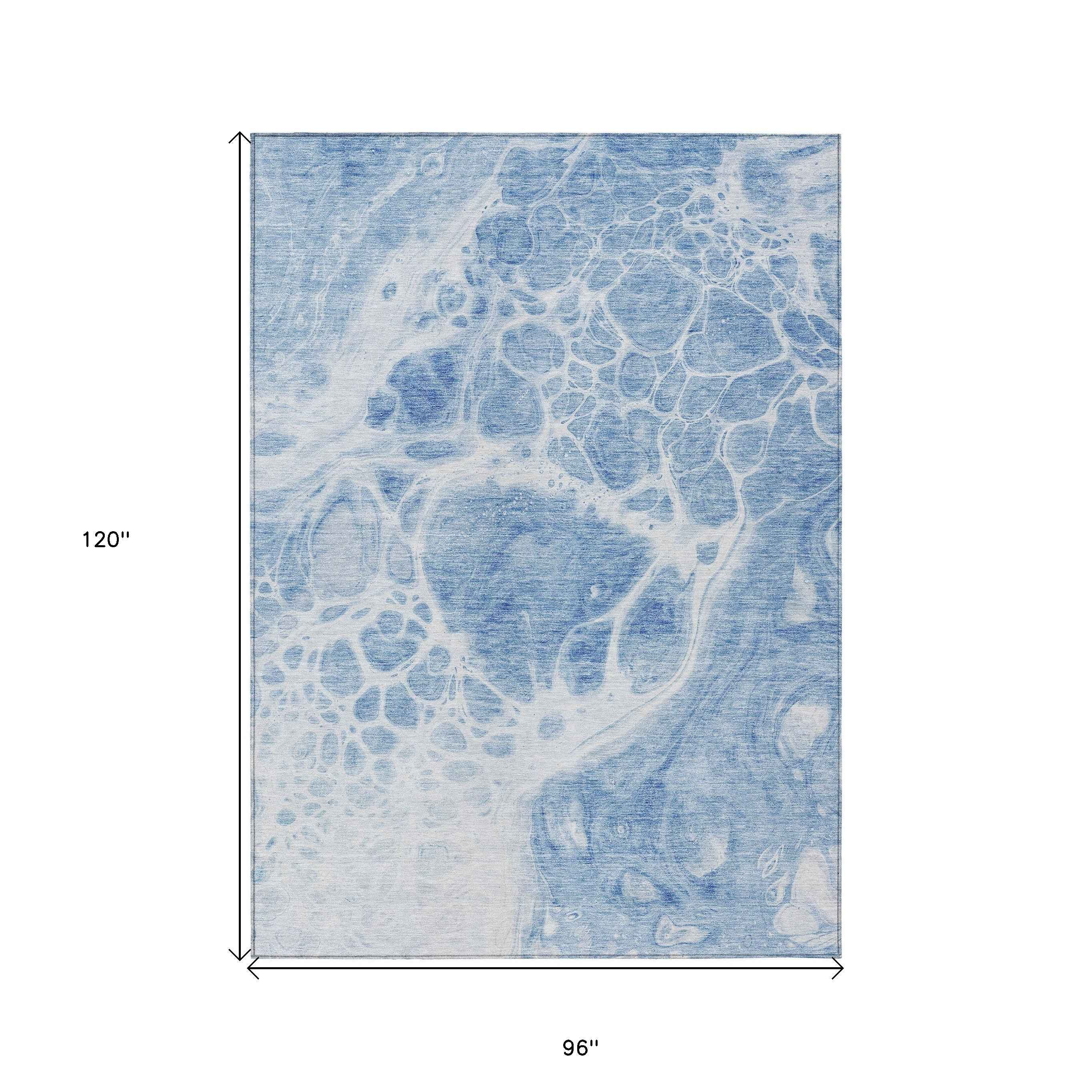 8' X 10' Sky Blue And Denim Blue Nautical Washable Indoor Outdoor Area Rug