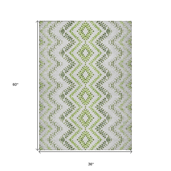 3' X 5' Green Ivory And Gray Geometric Washable Indoor Outdoor Area Rug