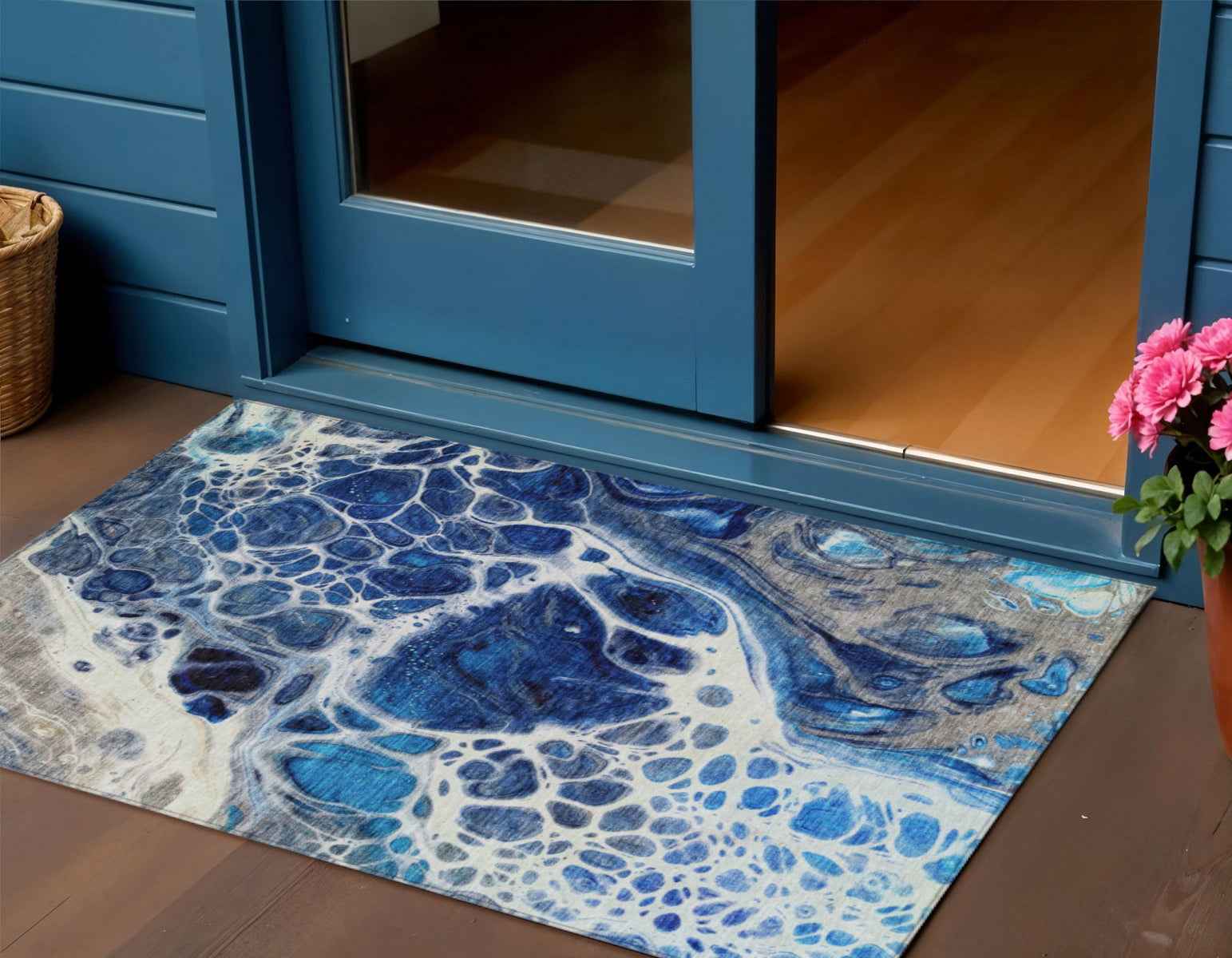 3' X 5' Navy Blue And Gray Nautical Washable Indoor Outdoor Area Rug