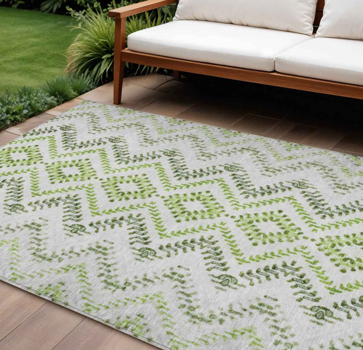 8' X 10' Green Ivory And Gray Geometric Washable Indoor Outdoor Area Rug
