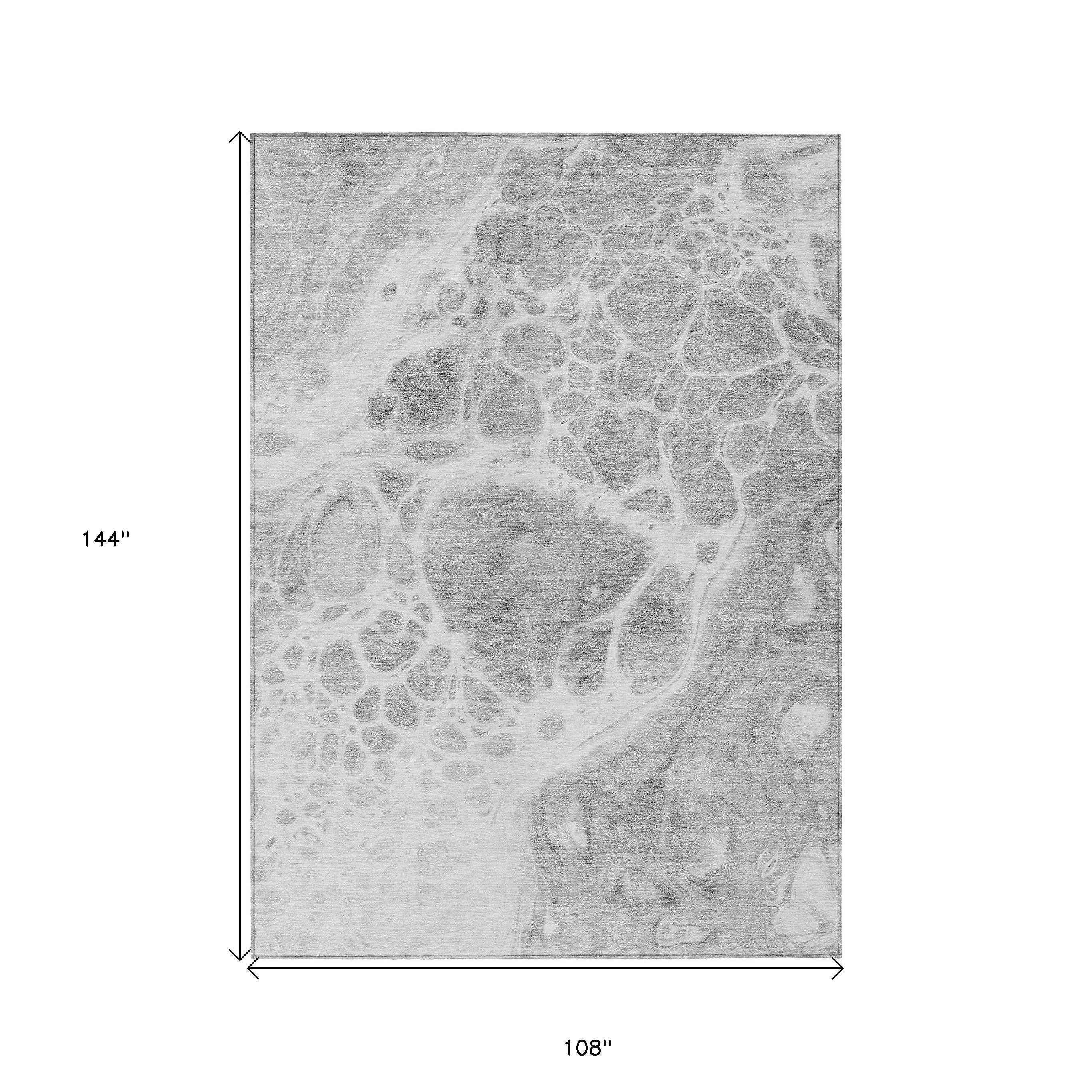 9' X 12' Gray Silver And Ivory Nautical Washable Indoor Outdoor Area Rug