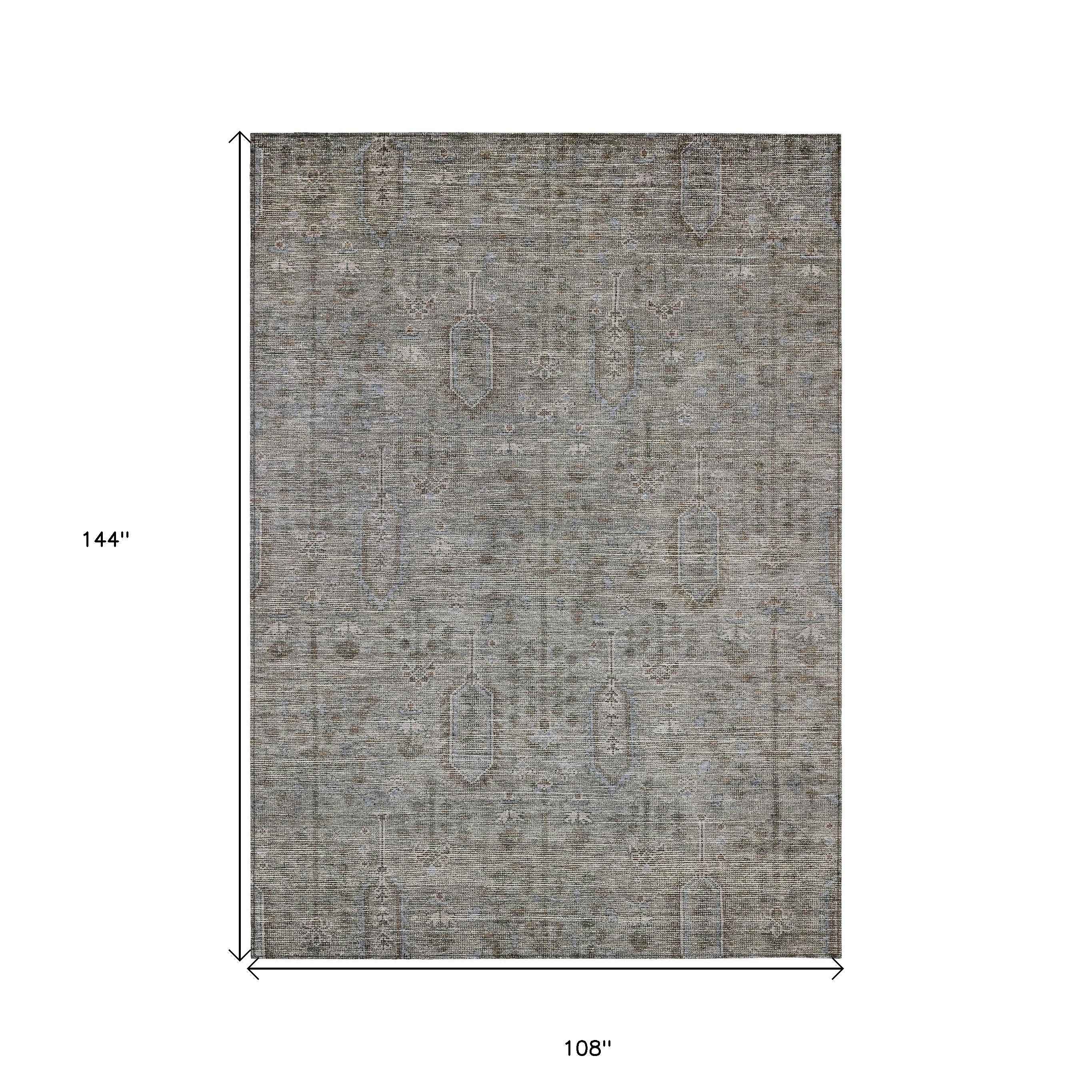9' X 12' Gray And Silver Southwestern Washable Indoor Outdoor Area Rug