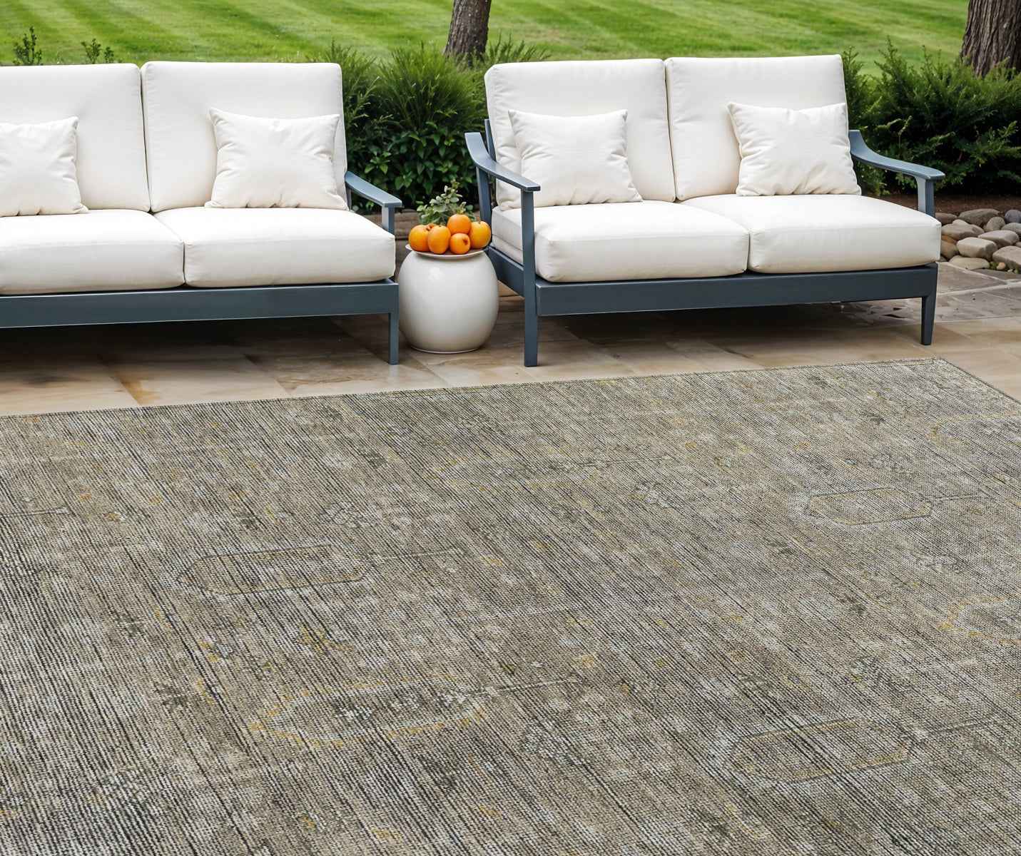 8' X 10' Taupe Gray And Beige Southwestern Washable Indoor Outdoor Area Rug