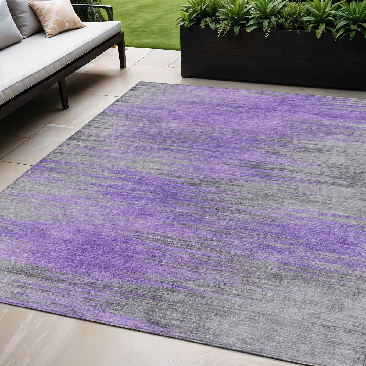 5' X 8' Purple Gray And Charcoal Abstract Washable Indoor Outdoor Area Rug