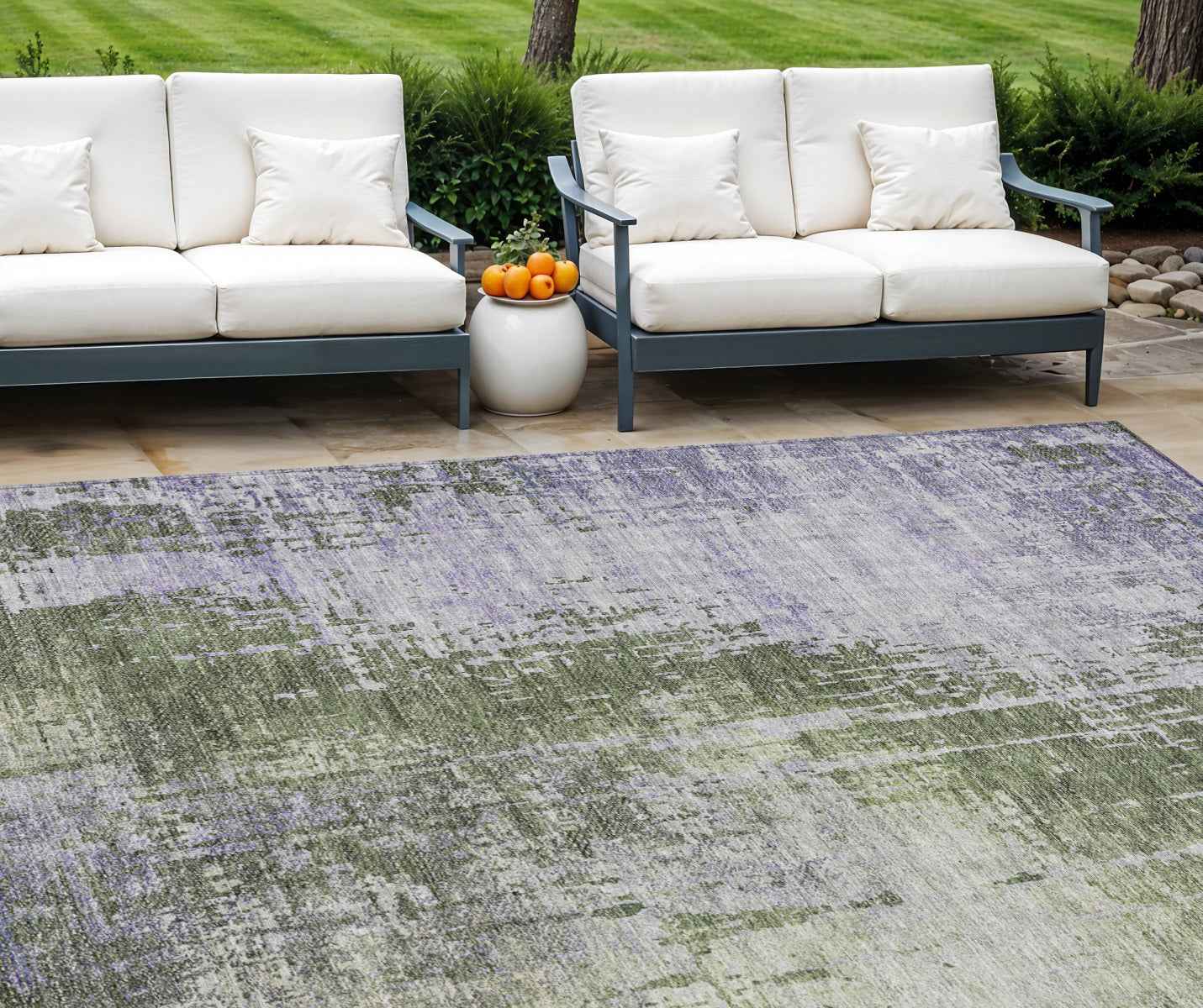 8' X 10' Olive Green And Purple Abstract Washable Indoor Outdoor Area Rug