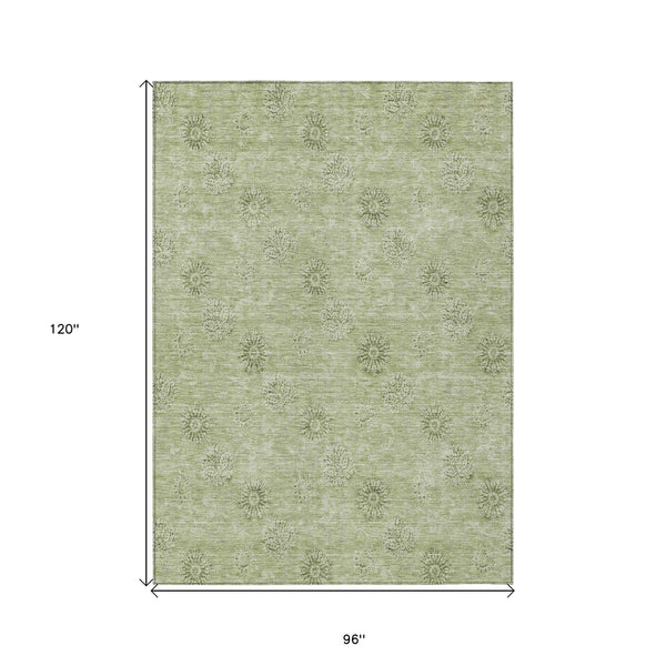 8' X 10' Sage And Artichoke Green Floral Washable Indoor Outdoor Area Rug Default Title