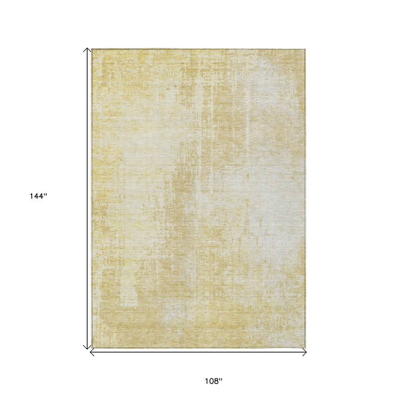 9' X 12' Gold Ivory And Beige Abstract Washable Indoor Outdoor Area Rug