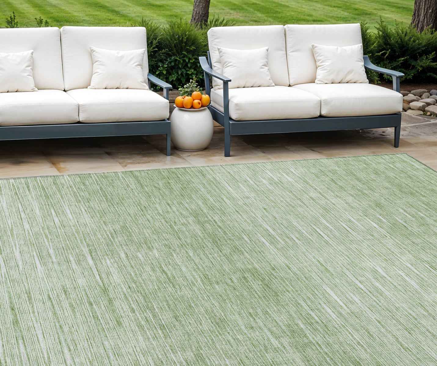 8' X 10' Artichoke Green And Green Abstract Washable Indoor Outdoor Area Rug