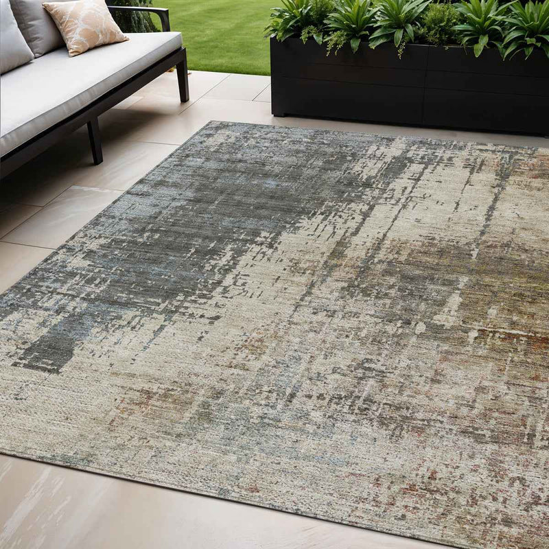 5' X 8' Beige Brown And Gray Abstract Washable Indoor Outdoor Area Rug