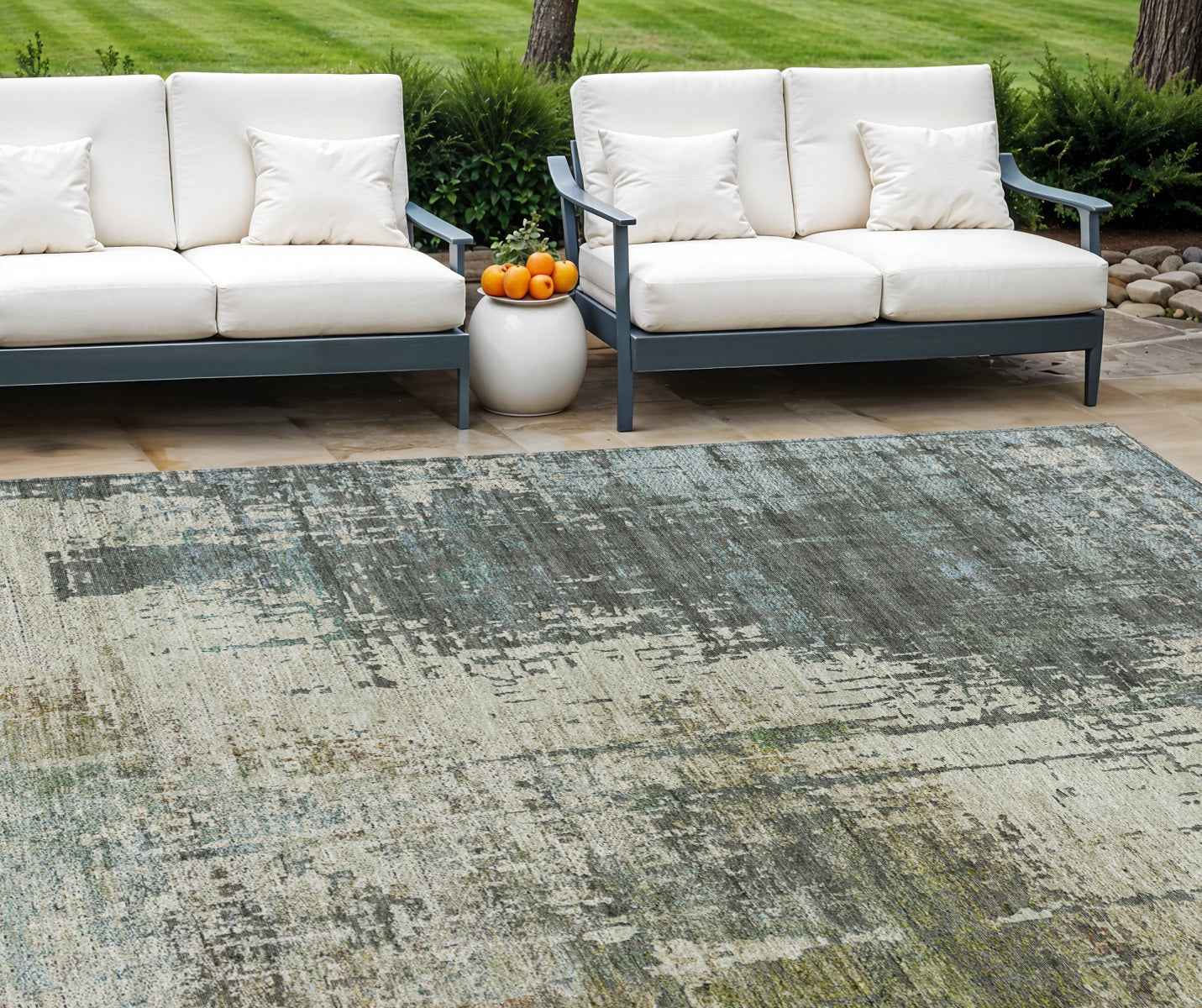 8' X 10' Sage Beige And Brown Abstract Washable Indoor Outdoor Area Rug