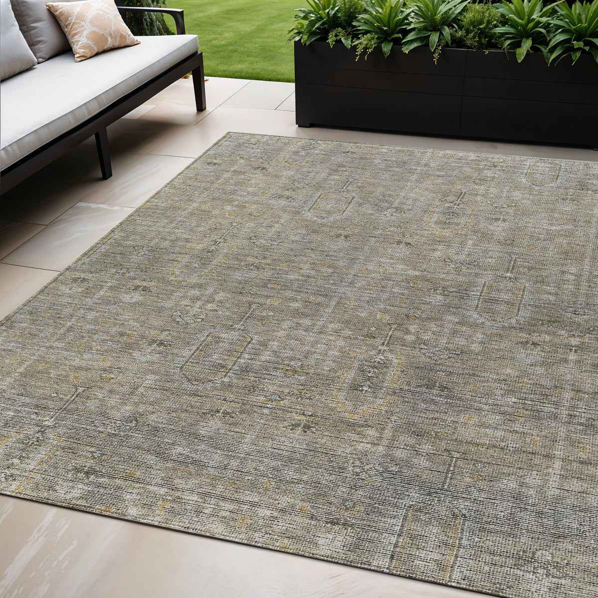5' X 8' Taupe Gray And Beige Southwestern Washable Indoor Outdoor Area Rug