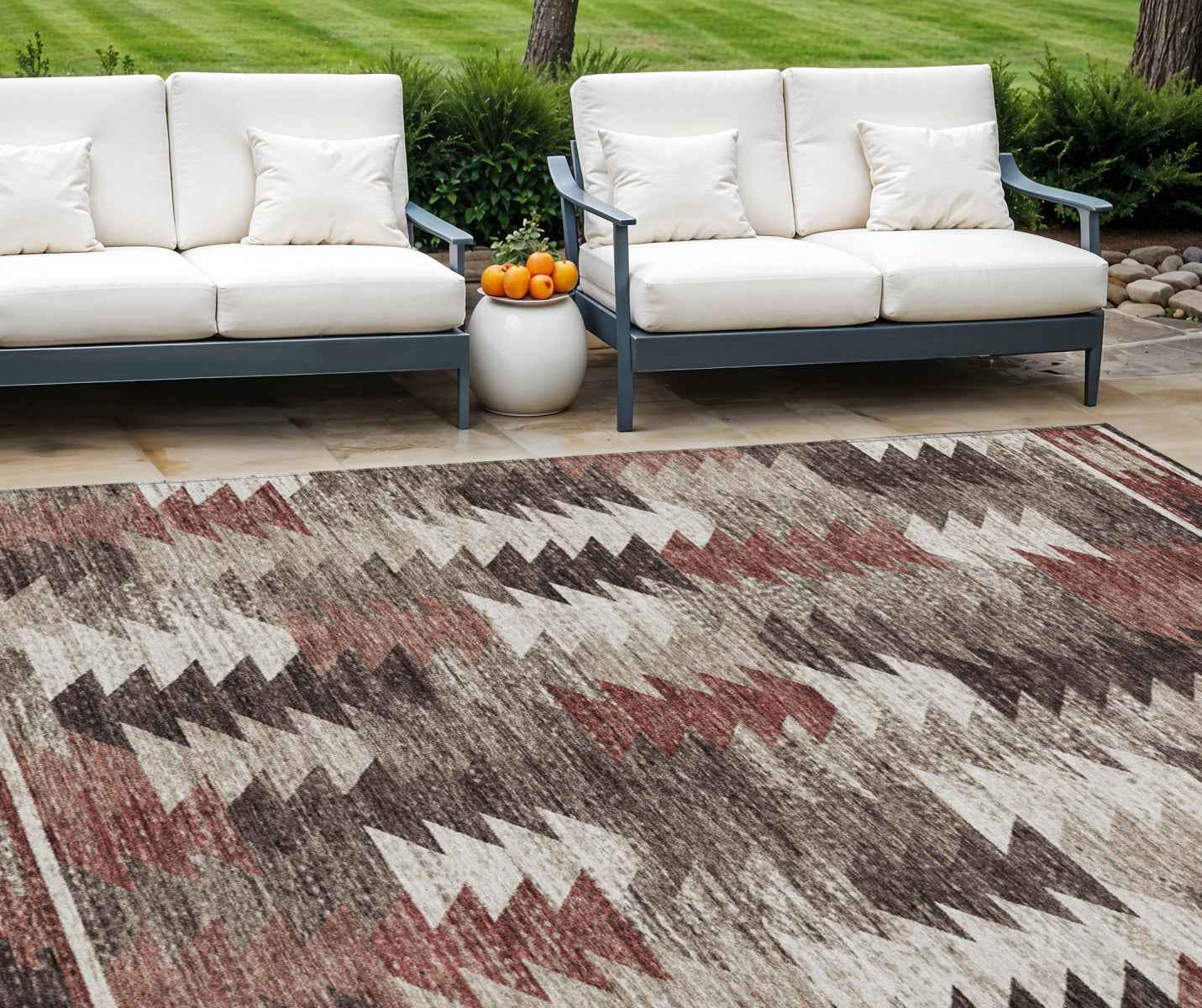 8' X 10' Brown And Ivory Southwestern Washable Indoor Outdoor Area Rug