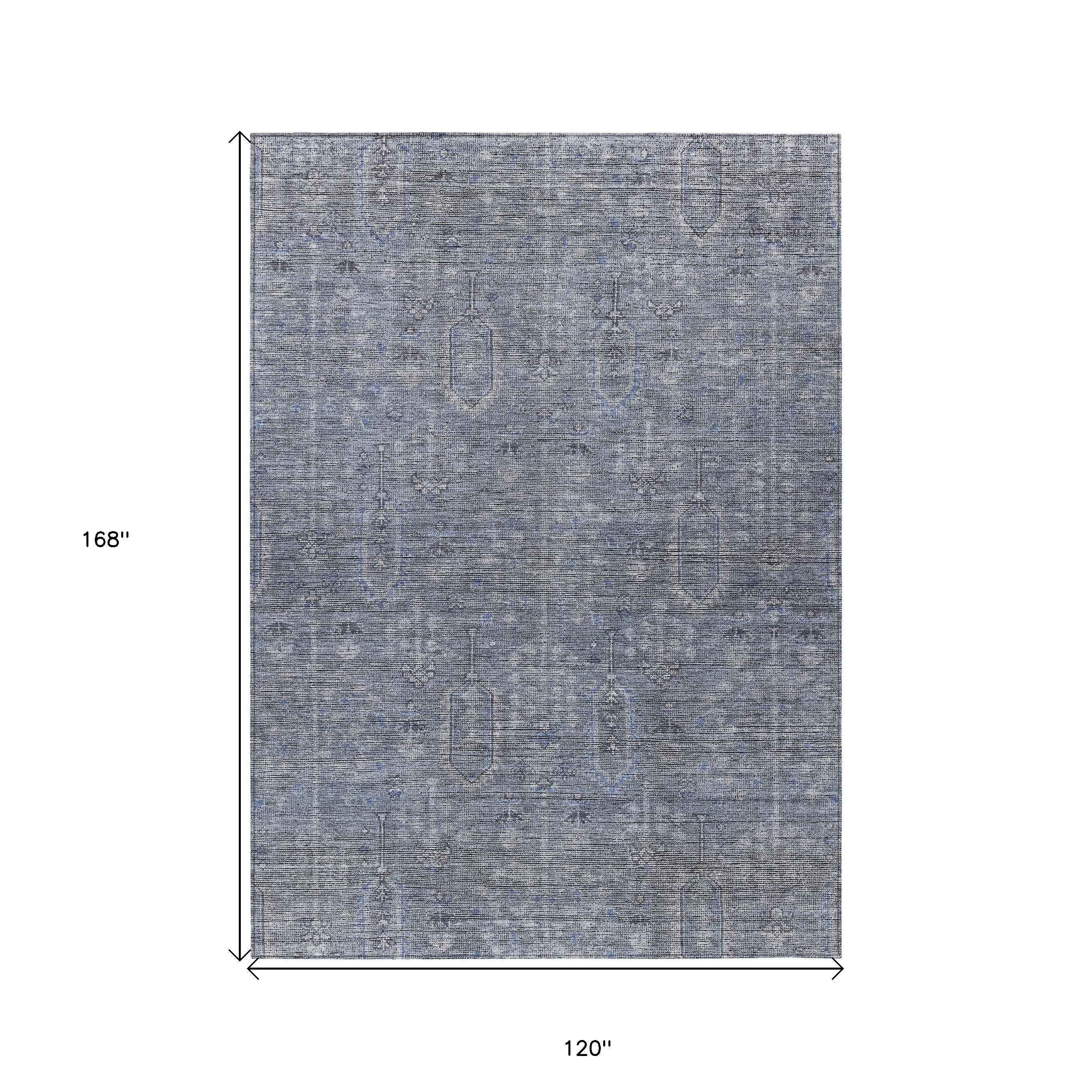 10' X 14' Navy Blue And Gray Southwestern Washable Indoor Outdoor Area Rug
