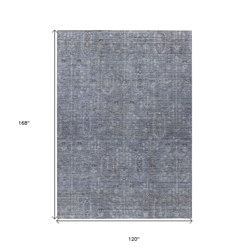 10' X 14' Navy Blue And Gray Southwestern Washable Indoor Outdoor Area Rug