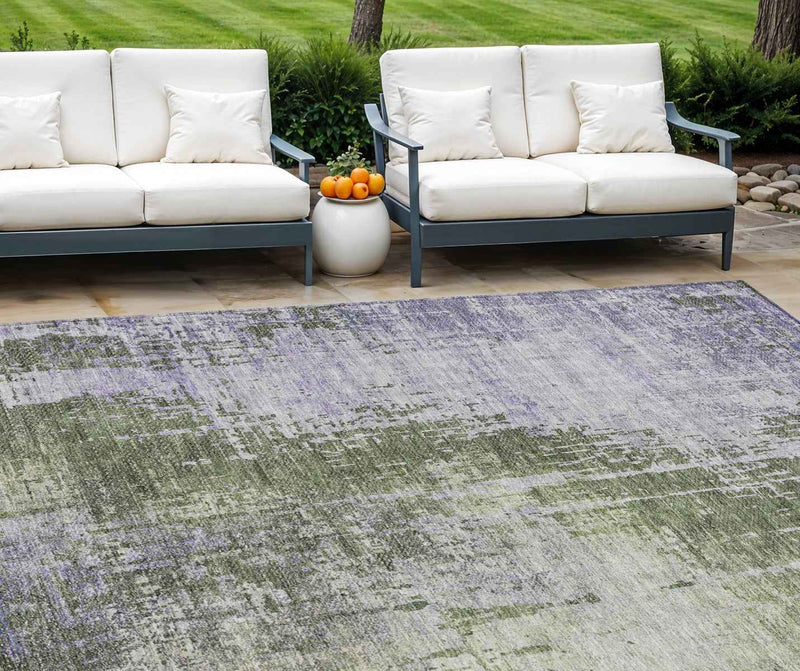 10' X 14' Olive Green And Purple Abstract Washable Indoor Outdoor Area Rug