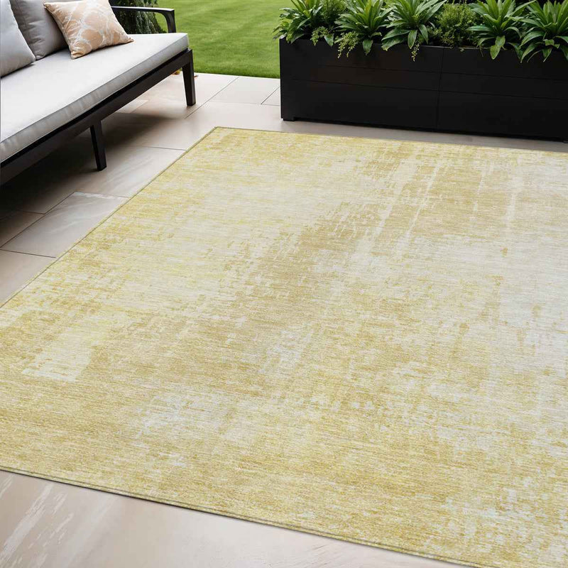 5' X 8' Gold Ivory And Beige Abstract Washable Indoor Outdoor Area Rug