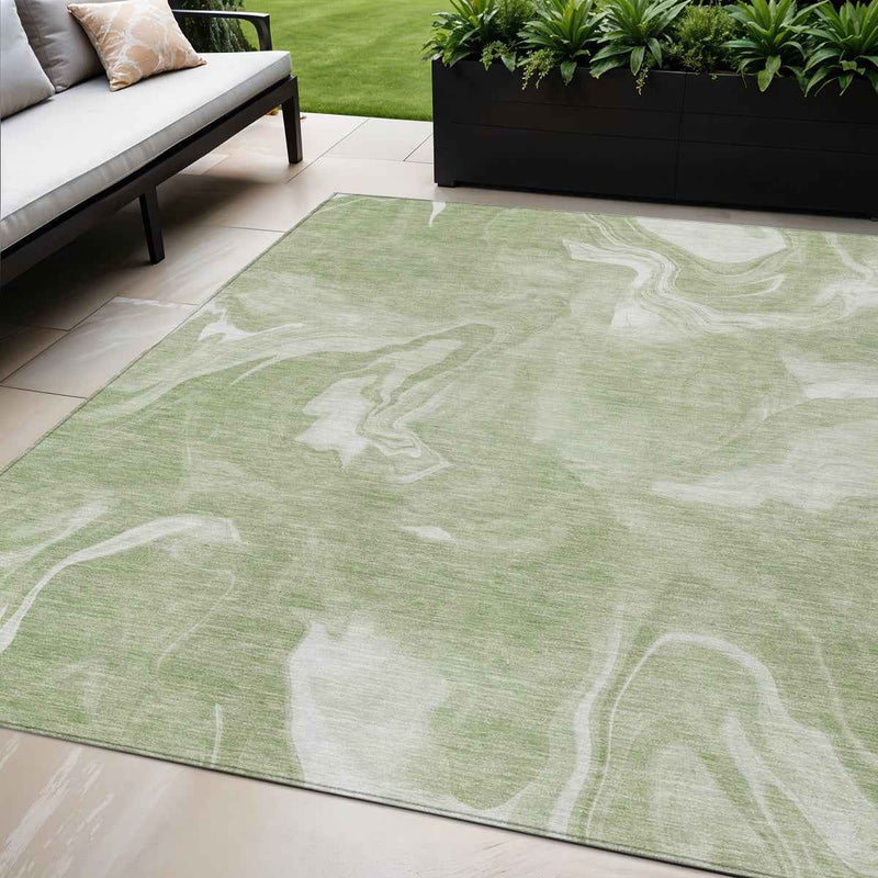 5' X 8' Artichoke Green Fern Green And Ivory Abstract Washable Indoor Outdoor Area Rug