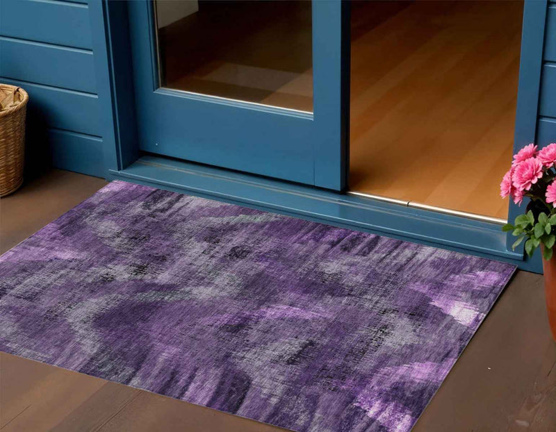 3' X 5' Purple Lavender And Gray Abstract Washable Indoor Outdoor Area Rug