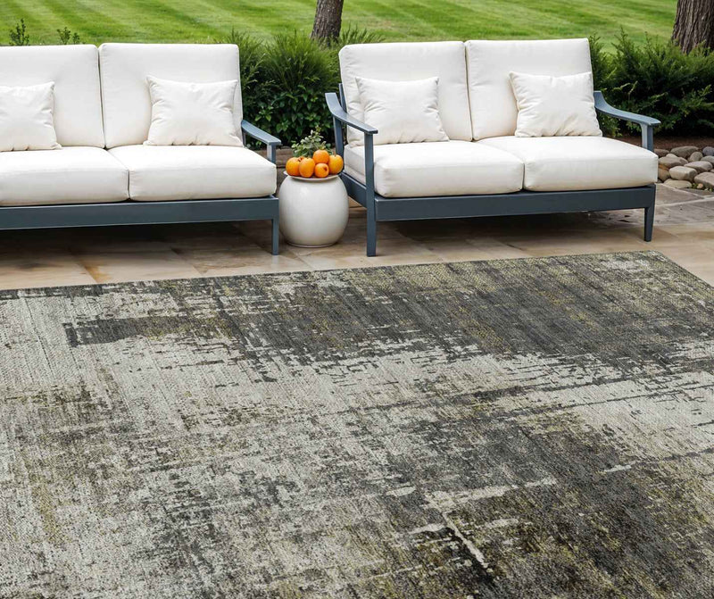 9' X 12' Taupe Beige And Olive Green Abstract Washable Indoor Outdoor Area Rug